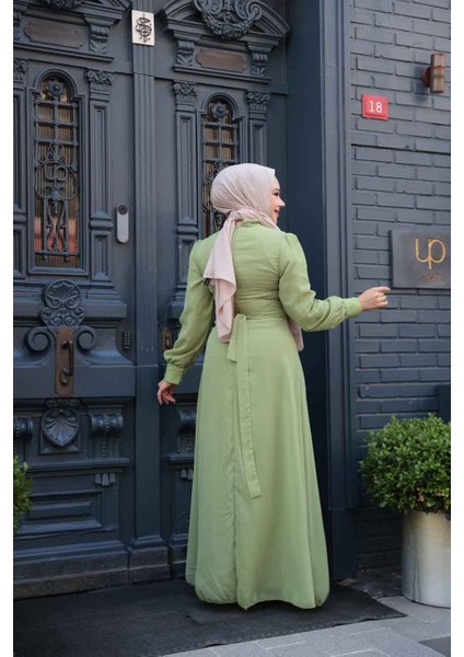 Düğme Detaylı Fıstık Yeşili Tesettür Elbise 2703FY fırsatları