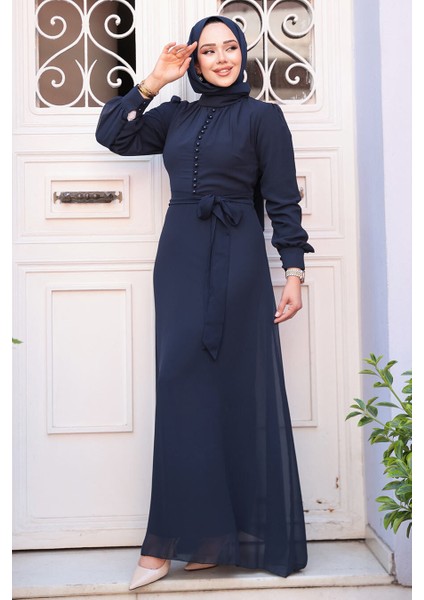 Düğme Detaylı Koyu Lacivert Tesettür Elbise 2703KL fiyatları
