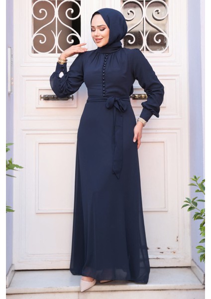 Düğme Detaylı Koyu Lacivert Tesettür Elbise 2703KL modelleri
