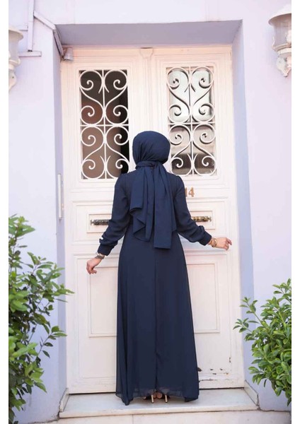 Düğme Detaylı Koyu Lacivert Tesettür Elbise 2703KL fırsatları