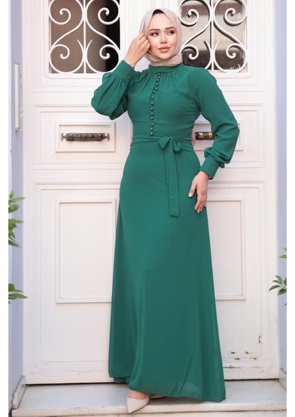 Düğme Detaylı Açık Yeşil Tesettür Elbise 2703AY fiyatları