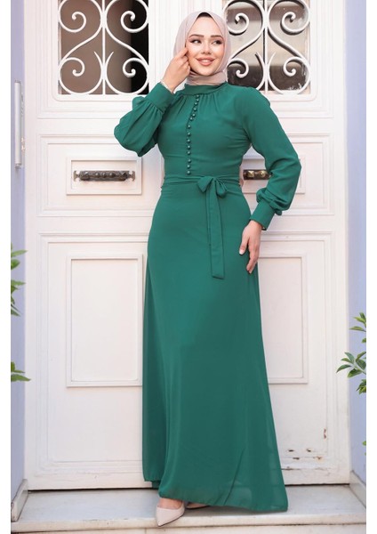 Düğme Detaylı Açık Yeşil Tesettür Elbise 2703AY modelleri