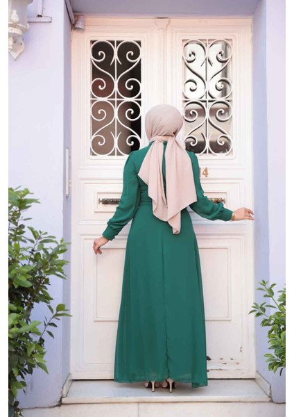Düğme Detaylı Açık Yeşil Tesettür Elbise 2703AY fırsatları