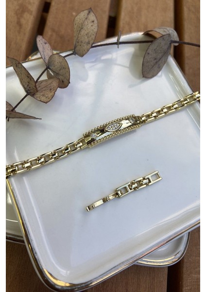 Çelik Plaka Üzeri Göz Motifli Bileklik 16+3cm