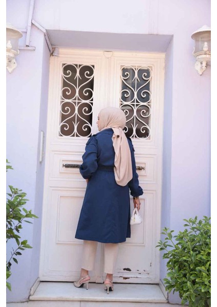 Kemerli Lacivert Tesettür Trençkot 62181L modelleri