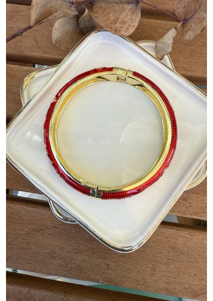 Mineli 14K Altın Kaplama Kırmızı Çiçekli Bilezik 6cm fiyatları