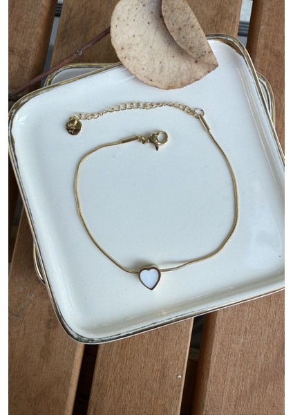 Çelik Yılan Zincirde Minimal Kalp Bileklik 17+5cm