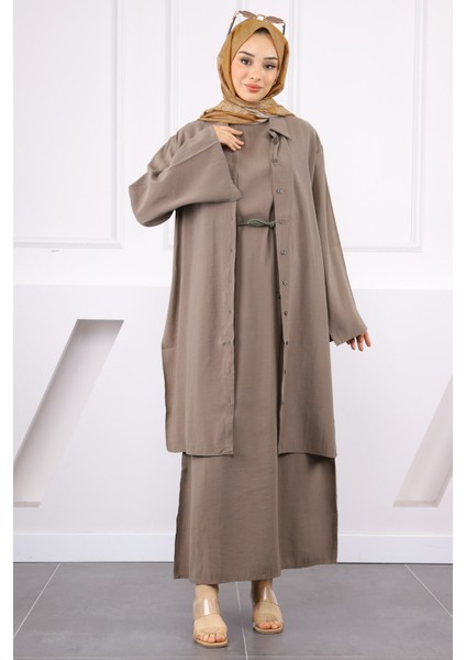 Haki Beli Ipli Tunik Elbise Kombin Takım