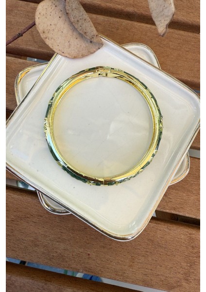 14K Altın Kaplama Mineli Ince Yeşil Bilezik 5.7cm fiyatları