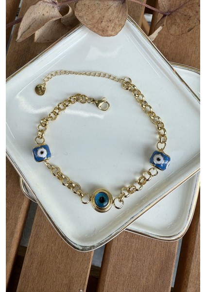 Çelik Mineli Nazarlı Bileklik 18+5cm