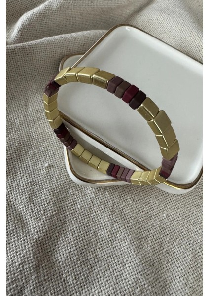 Bordo&gold Geçişli Ince Domino Bileklik