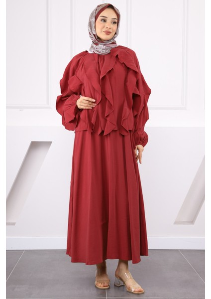 Bordo Bluz Fırfırlı Etekli Takım fiyatları