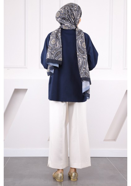 Lacivert Ön Bağlamalı Kimono