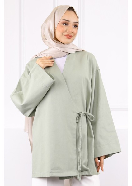 Haki Çapraz Bağlamalı Kimono