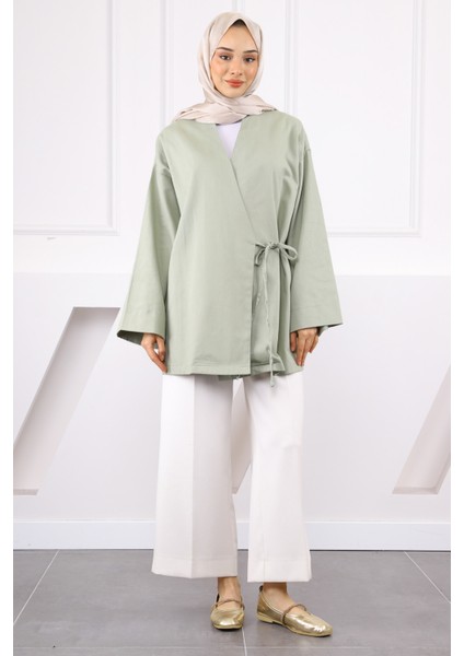 Haki Çapraz Bağlamalı Kimono