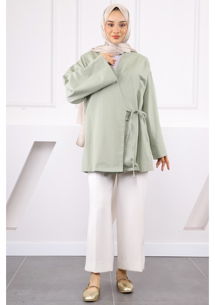 Haki Çapraz Bağlamalı Kimono