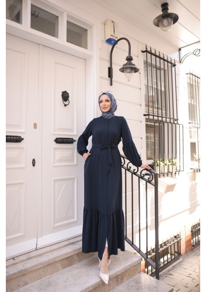 Eteği Fırfırlı Krep Kumaş Ferace