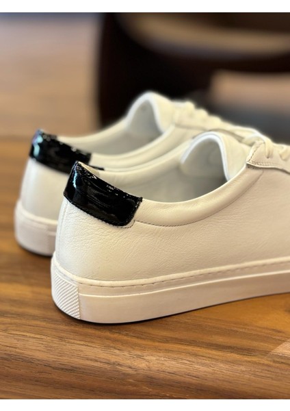 4253 Beyaz Siyah Detay Hakiki Deri Erkek Sneakers - Erkek Spor Ayakkabı fiyatları