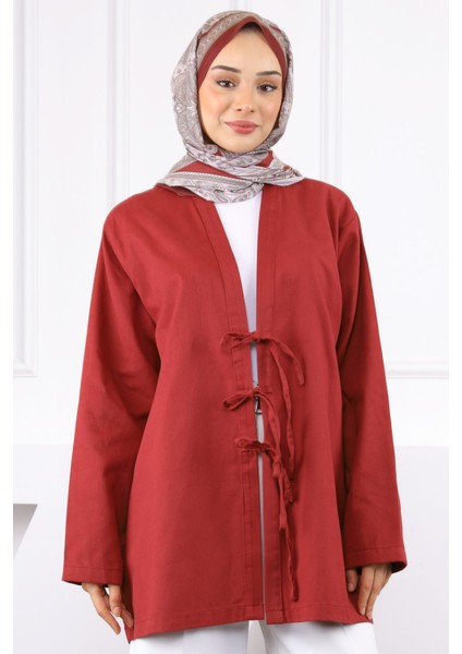 Bordo Ön Bağlamalı Kimono