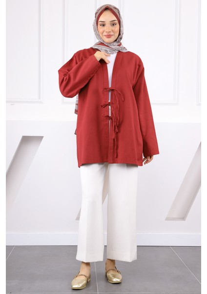 Bordo Ön Bağlamalı Kimono
