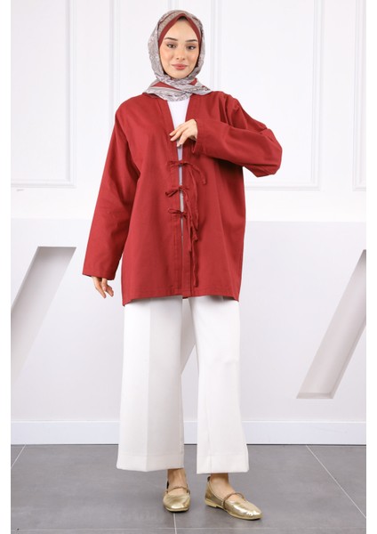 Bordo Ön Bağlamalı Kimono