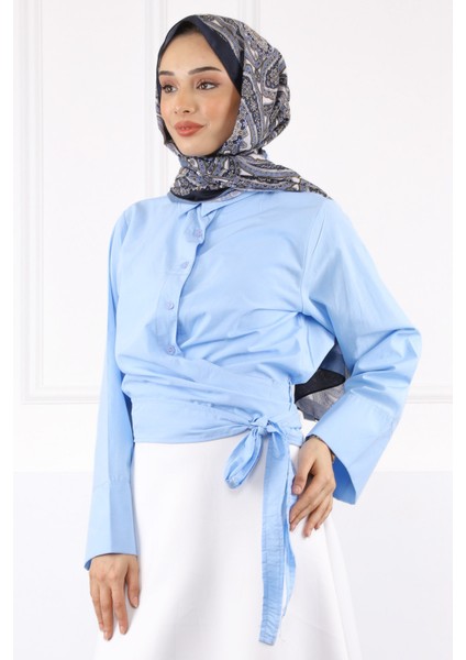 Bebe Mavi Bel Bağlamalı Gömlek