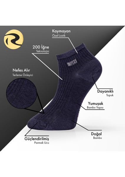 Bambu Erkek Patik Düz Çorap Dikişsiz Premium 2'li