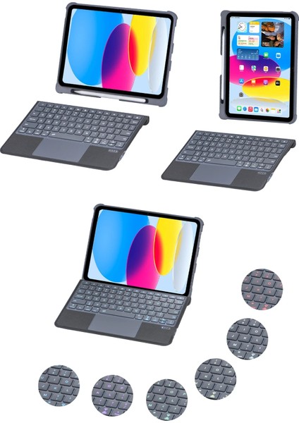 T5508D Ipad 2022 10.9 (10.nesil) Kılıf Palermo Ledli Klavyeli Standlı Tablet Kılıfı - Siyah Nrmsa