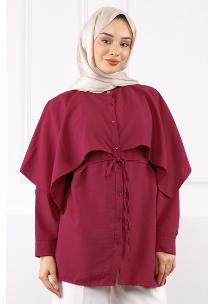 Bordo Pelerin Detaylı Hakim Yaka Gömlek