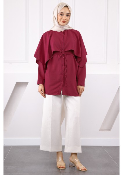 Bordo Pelerin Detaylı Hakim Yaka Gömlek fiyatları