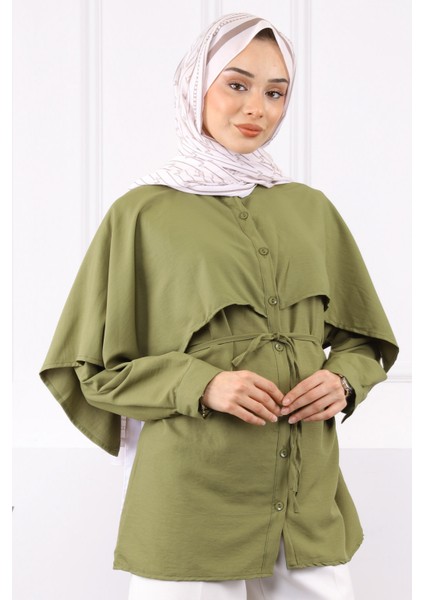 Haki Pelerin Detaylı Hakim Yaka Gömlek