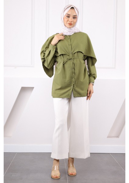 Haki Pelerin Detaylı Hakim Yaka Gömlek fiyatları