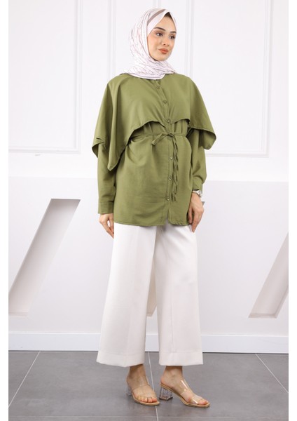 Haki Pelerin Detaylı Hakim Yaka Gömlek modelleri