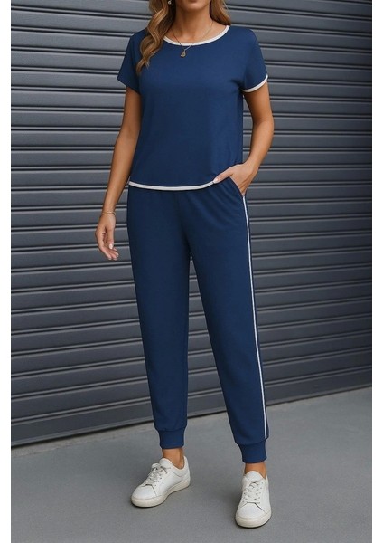Kadın Kısa Kollu Kayık Yaka Viskon Iki Iplik Bluz ve Bağcıklı Pantolon Ikili Takım fiyatları