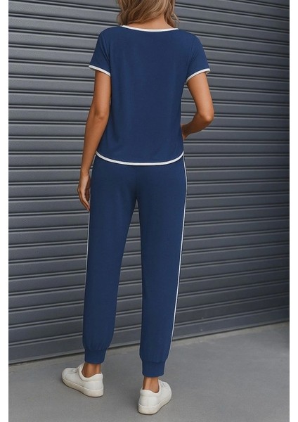 Kadın Kısa Kollu Kayık Yaka Viskon Iki Iplik Bluz ve Bağcıklı Pantolon Ikili Takım modelleri