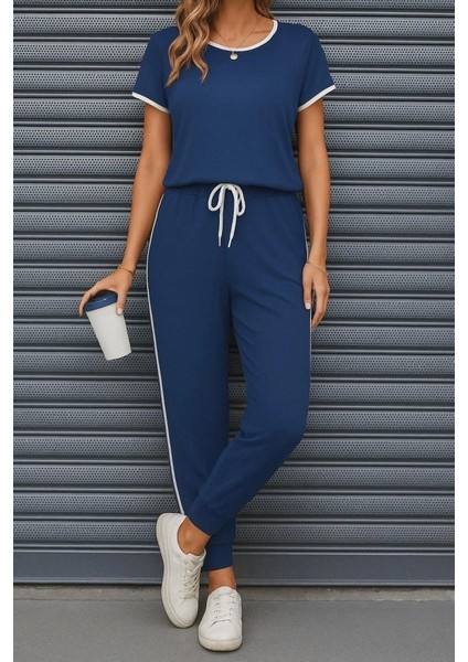 Kadın Kısa Kollu Kayık Yaka Viskon Iki Iplik Bluz ve Bağcıklı Pantolon Ikili Takım fırsatları