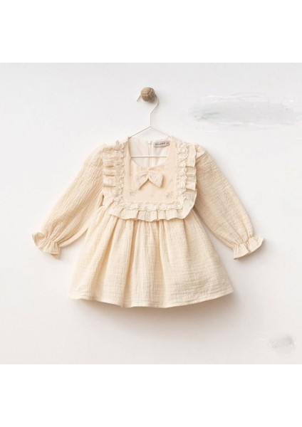 W1035 Kız Bebek Robası Fırfırlı Müslin Elbise