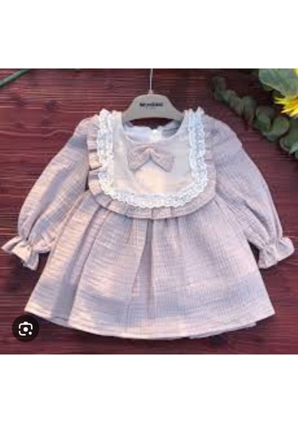 W1035 Kız Bebek Robası Fırfırlı Müslin Elbise modelleri