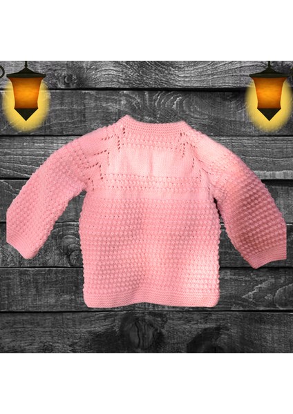 El Yapımı Pembe Uzun Kollu Örgü Bebek Hırkası