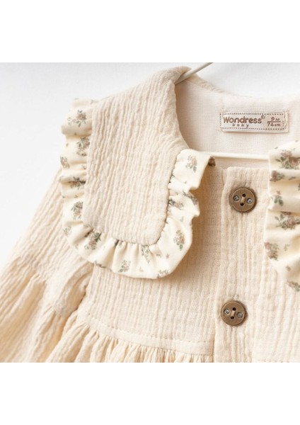 W1055 Kız Bebek Fırfırlı Kare Yaka Uzun Kollu Elbise fiyatları