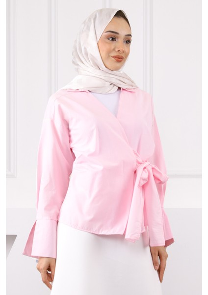 Toz Pembe Yandan Bağlamalı Gömlek fırsatları