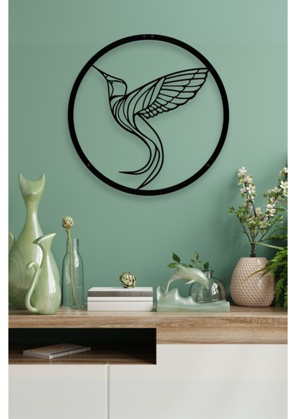Sinek Kuşu Dekoratif Siyah Metal Tablo 60X60CM