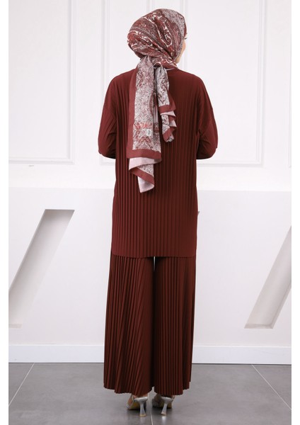 Bordo Piliseli Sandy Tunik Pantolon Takım modelleri
