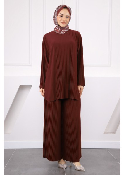Bordo Piliseli Sandy Tunik Pantolon Takım
