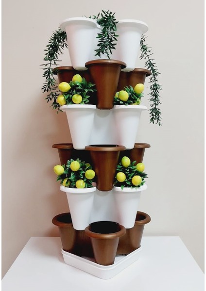 6 Katlı Şanslı Yonca Kule Saksı Seti | Çiçek Bitki Sebze Meyve Salon Mutfak Banyo Bahçe Latte