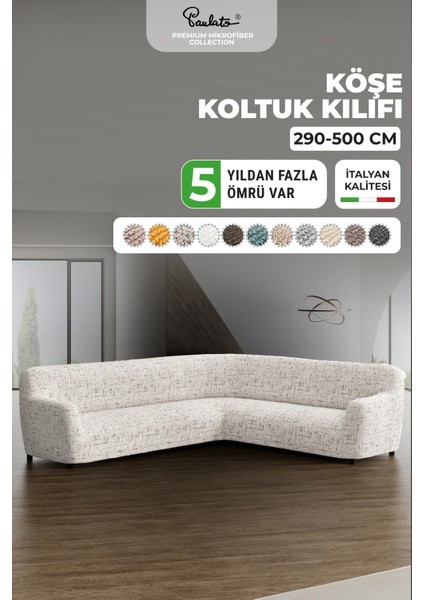 Lastikli Esnek ve Yıkanabilir L Köşe Koltuk Örtüsü Çekyat Kanepe Kılıfı - Beyaz