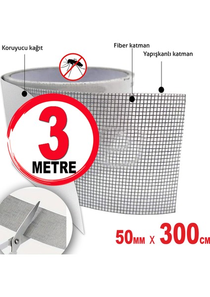 Yapışkanlı Sineklik Pencere Kapı Tülü Tamir Bandı 5cm x 300 Cm. Rulo