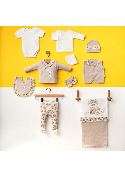 Kız Bebek 0-3 Ay Çiçekli Tavşanlı 10LU Set %100 Organik Pamuk