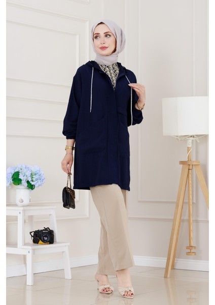 Kapüşonlu Önü Patlı Kap-Lacivert