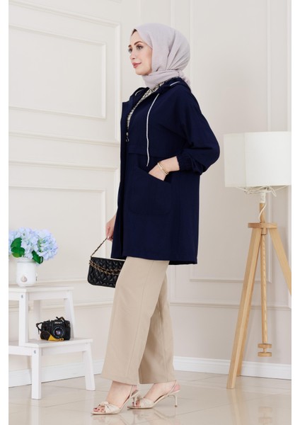 Kapüşonlu Önü Patlı Kap-Lacivert modelleri